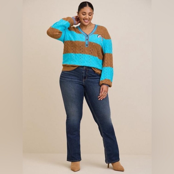 Torrid Vegan Cashmere Pullover Henley Sweater Striped Size 2x NWT Brand New - Picture 4 of 9